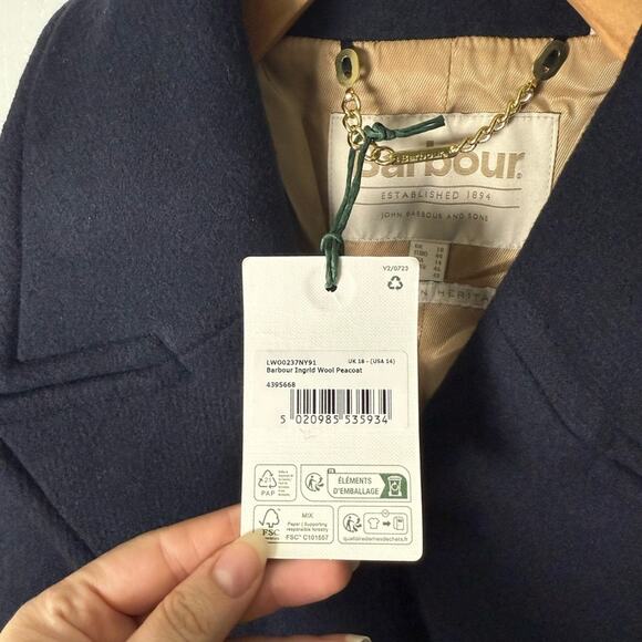 Barbour Ingrid Double Breasted Wool Blend Peacoat Navy 14 - Picture 6 of 6